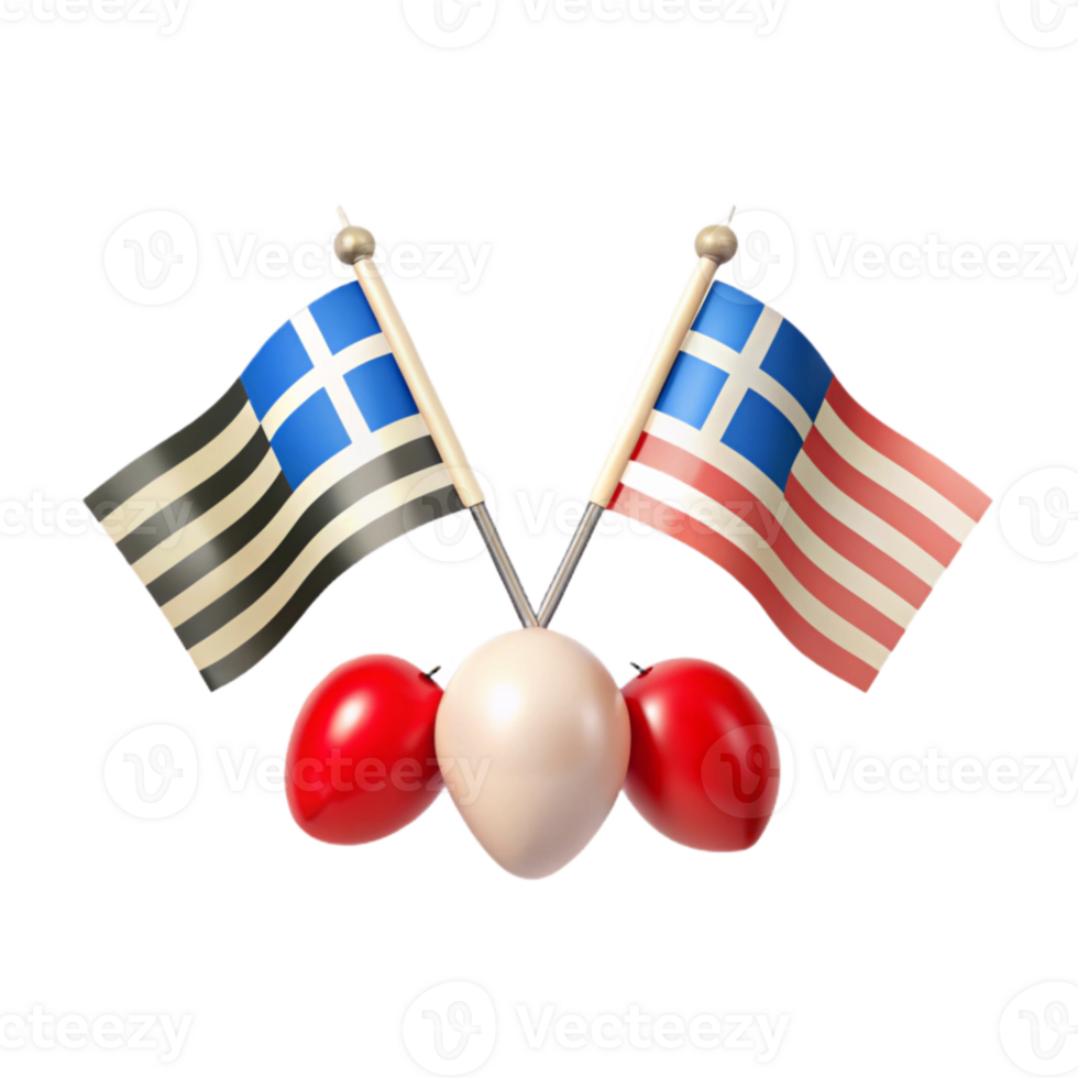 Flag of Greece and Flag of Finland Crossed on Tabletop png