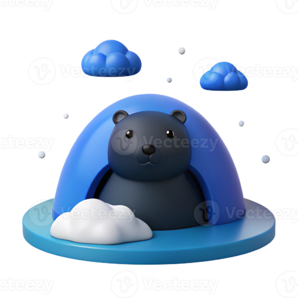 Cute Bear in a Blue Igloo with Clouds png