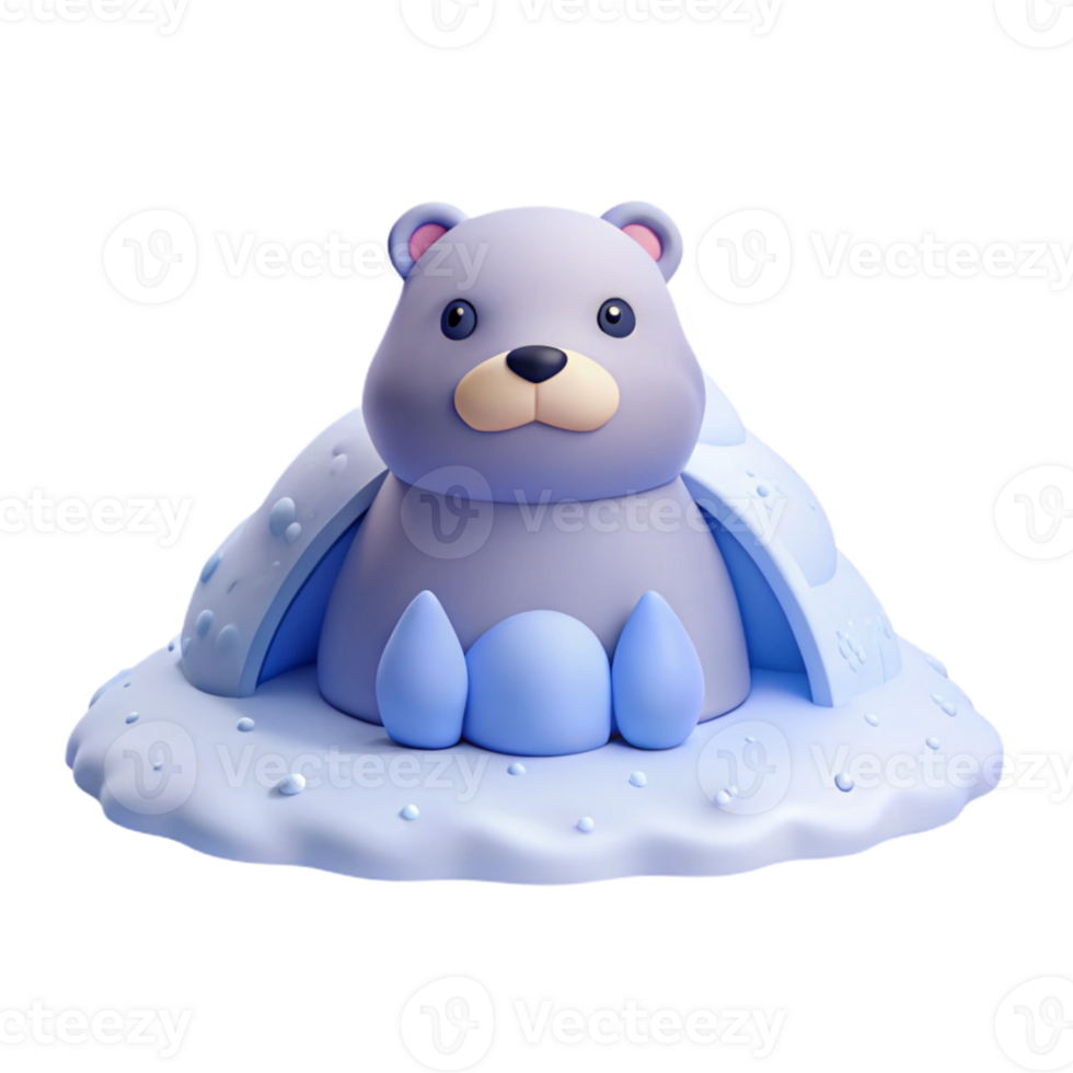 Cute 3D Render of a Bear in an Igloo png