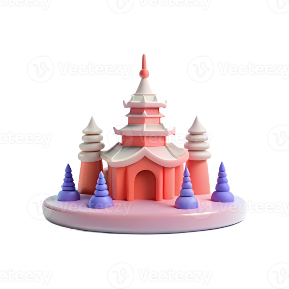 3D Cartoon Pink Pagoda Castle With Trees png