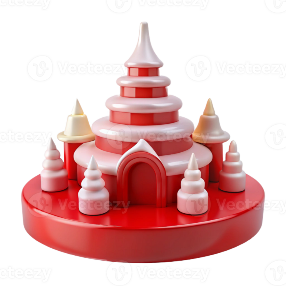 Red and White 3D Cartoon Castle Illustration png