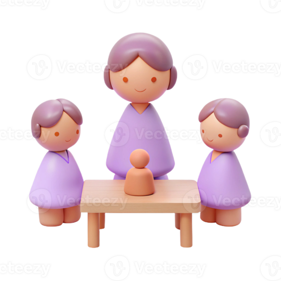 3D Rendered Illustration of a Family with Two Children png