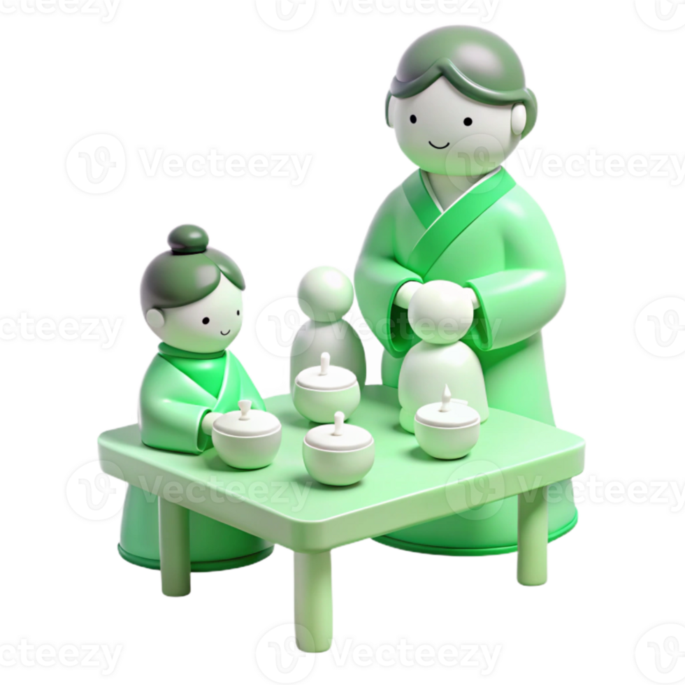 3D Rendered Illustration of a Family Enjoying a Tea Ceremony png