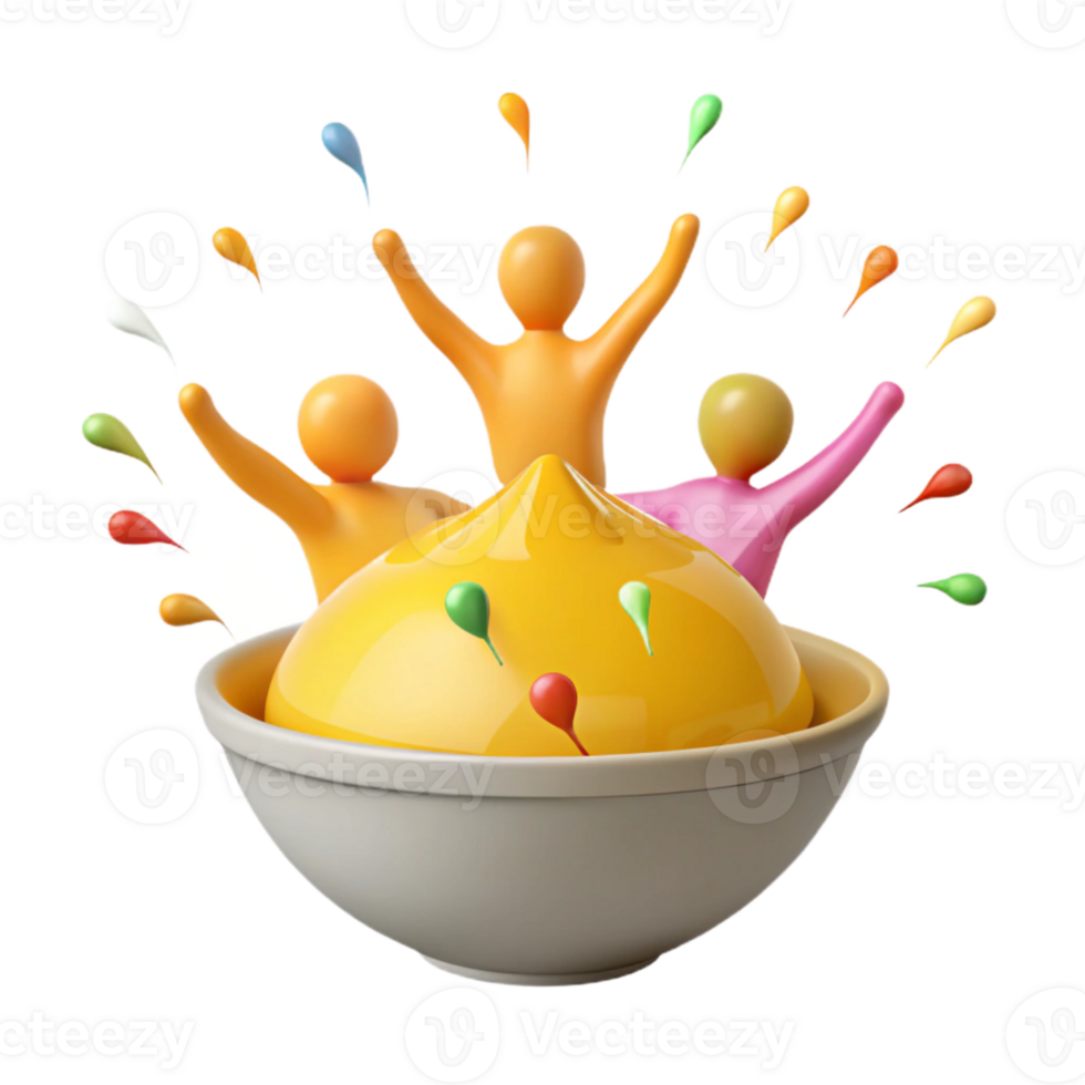 Colorful Figures Celebrating in a Bowl of Yellow png