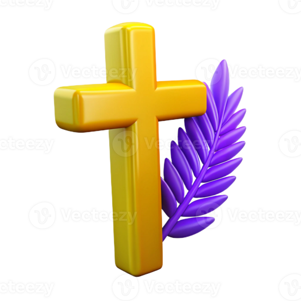 Gold Cross with Purple Branch png