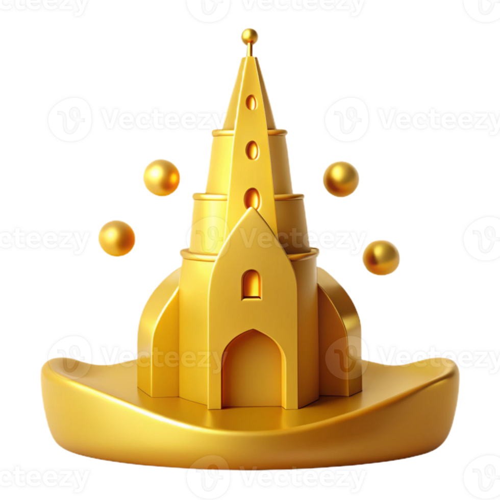Golden Architectural Structure with Floating Spheres png
