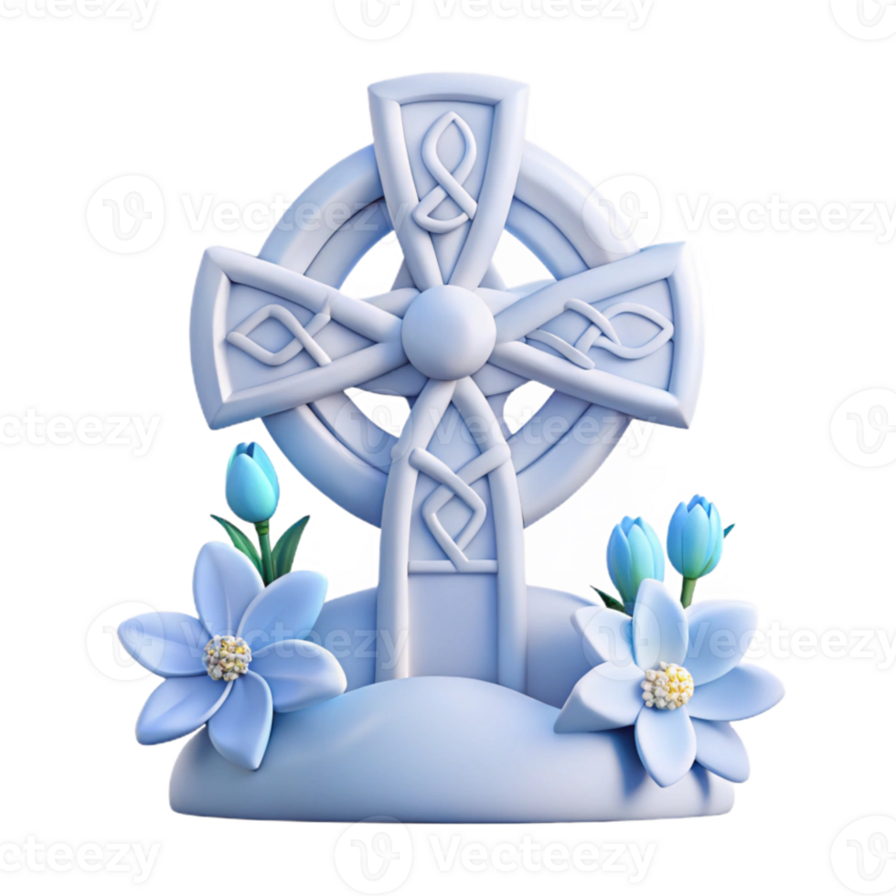 Celtic Cross with Flowers 3D Model png