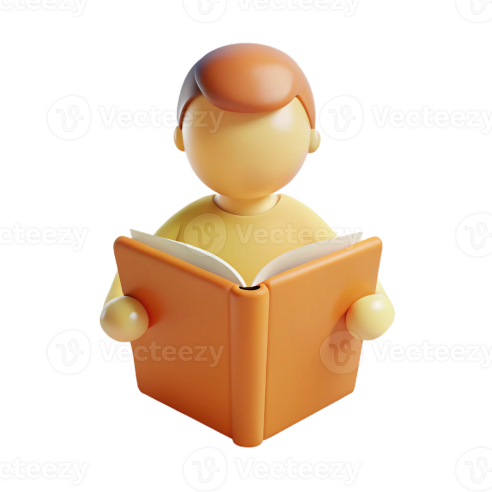 3D Illustration of a Person Reading a Book png