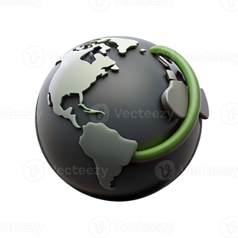 Global Connection 3D Globe with Green Circle png