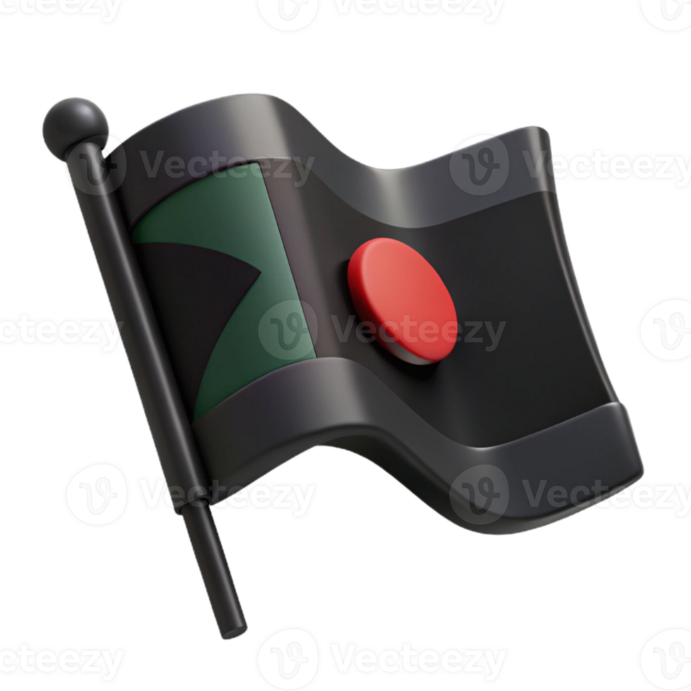 3D Render of a Black Flag with Green and Red Details png