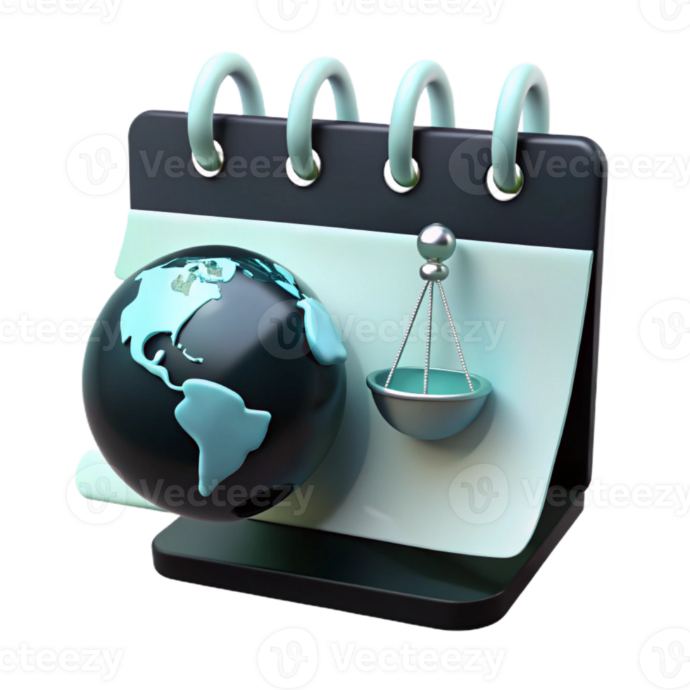 Global Justice Calendar with Globe and Scales png