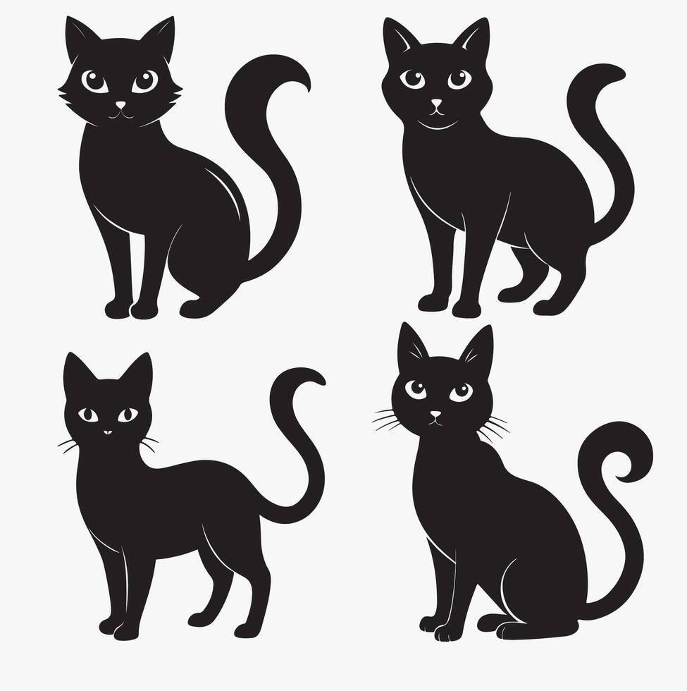 Majestic Cat Silhouette Art icon clipart set vector