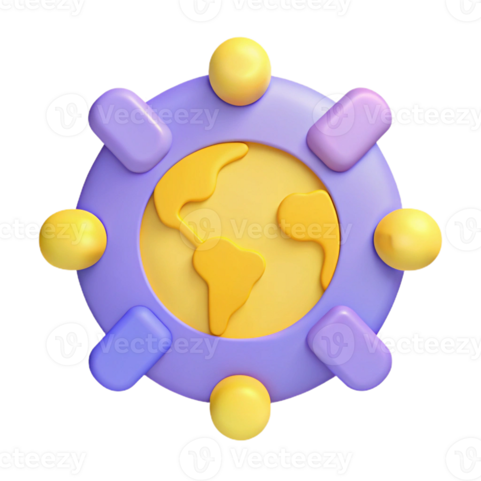 3D Globe Surrounded by Abstract Shapes png
