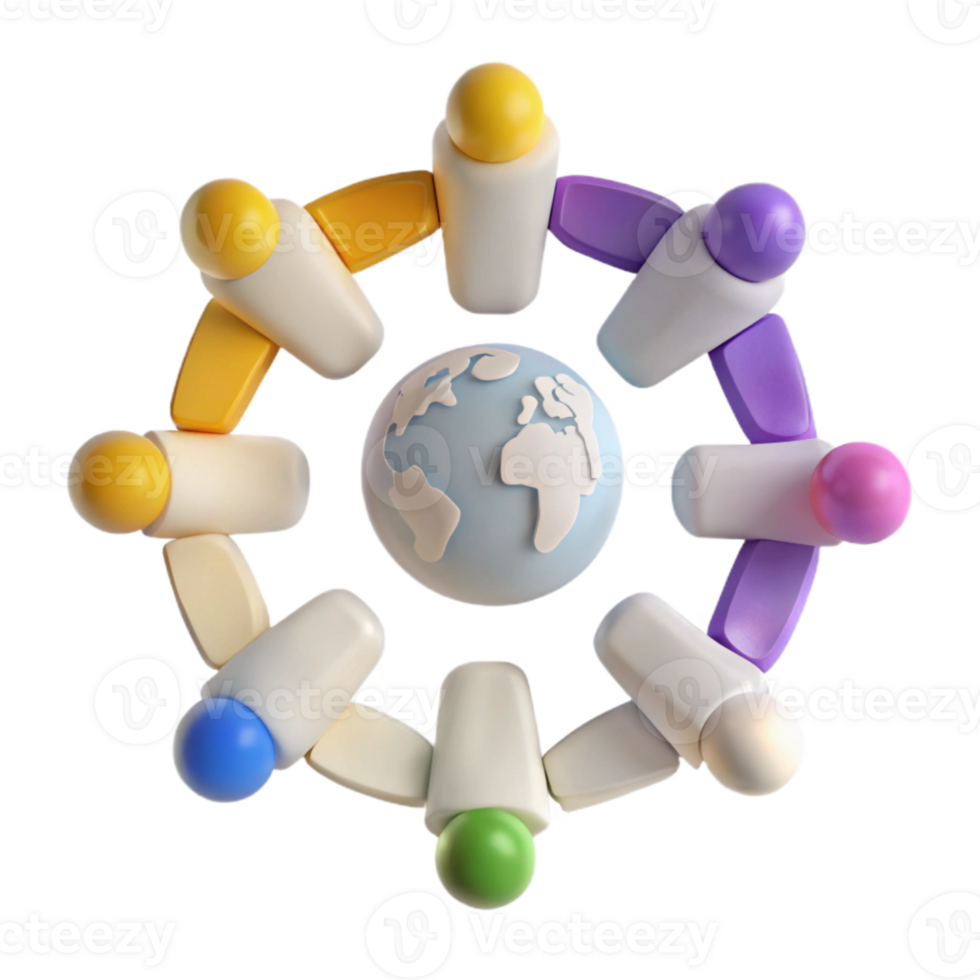 Global Unity Diverse Figures Holding Hands Around the Earth png