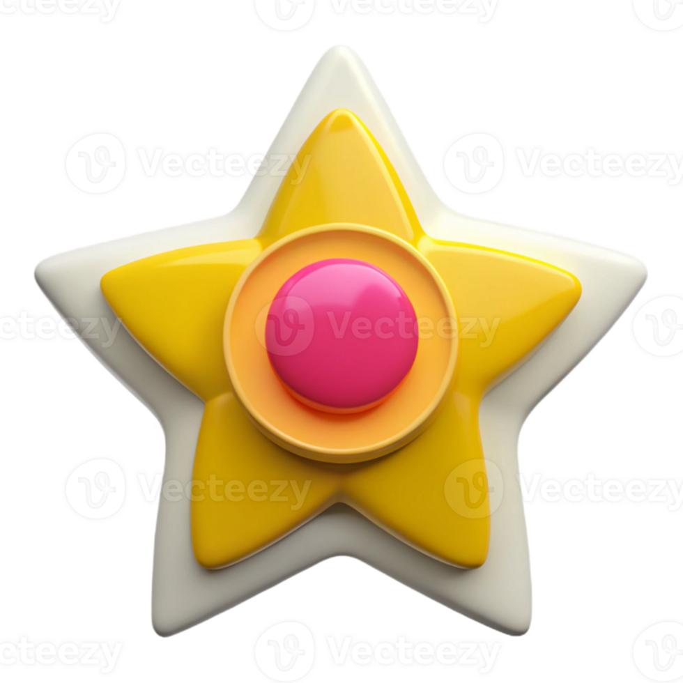 3D Cartoon Yellow Star with Pink Button png