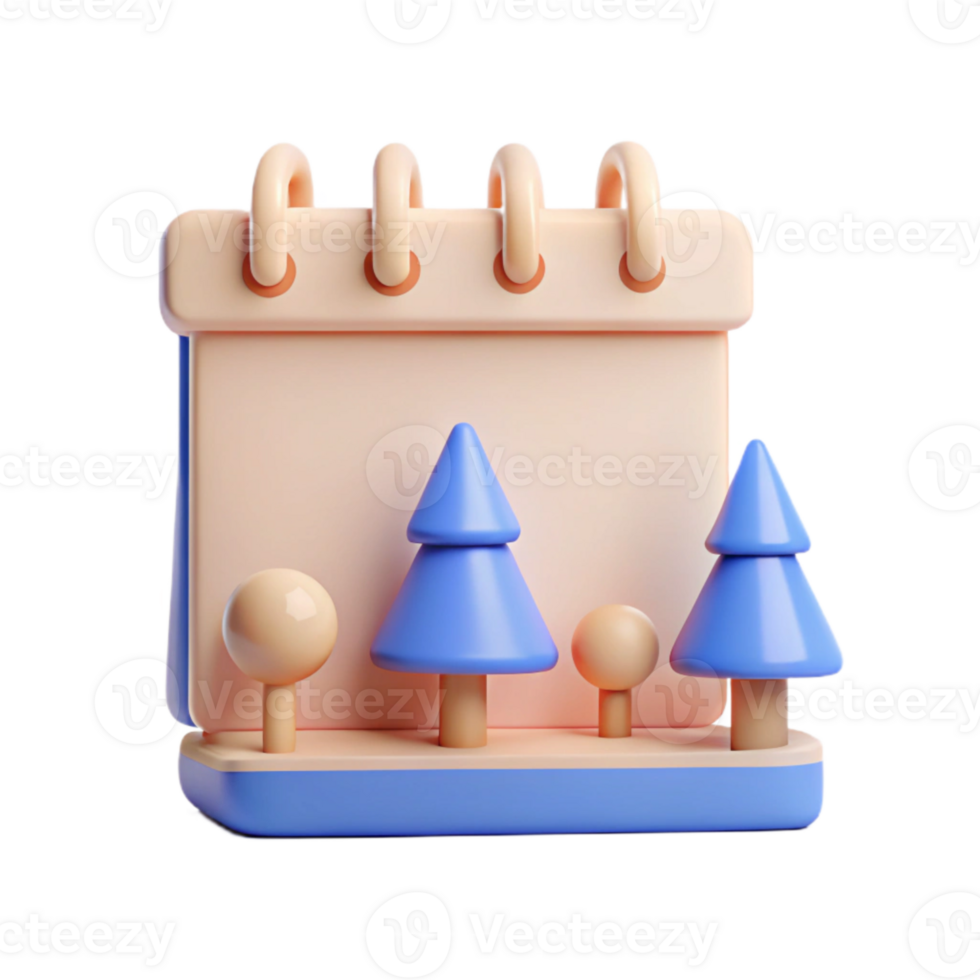 3D Calendar with Trees Illustration png