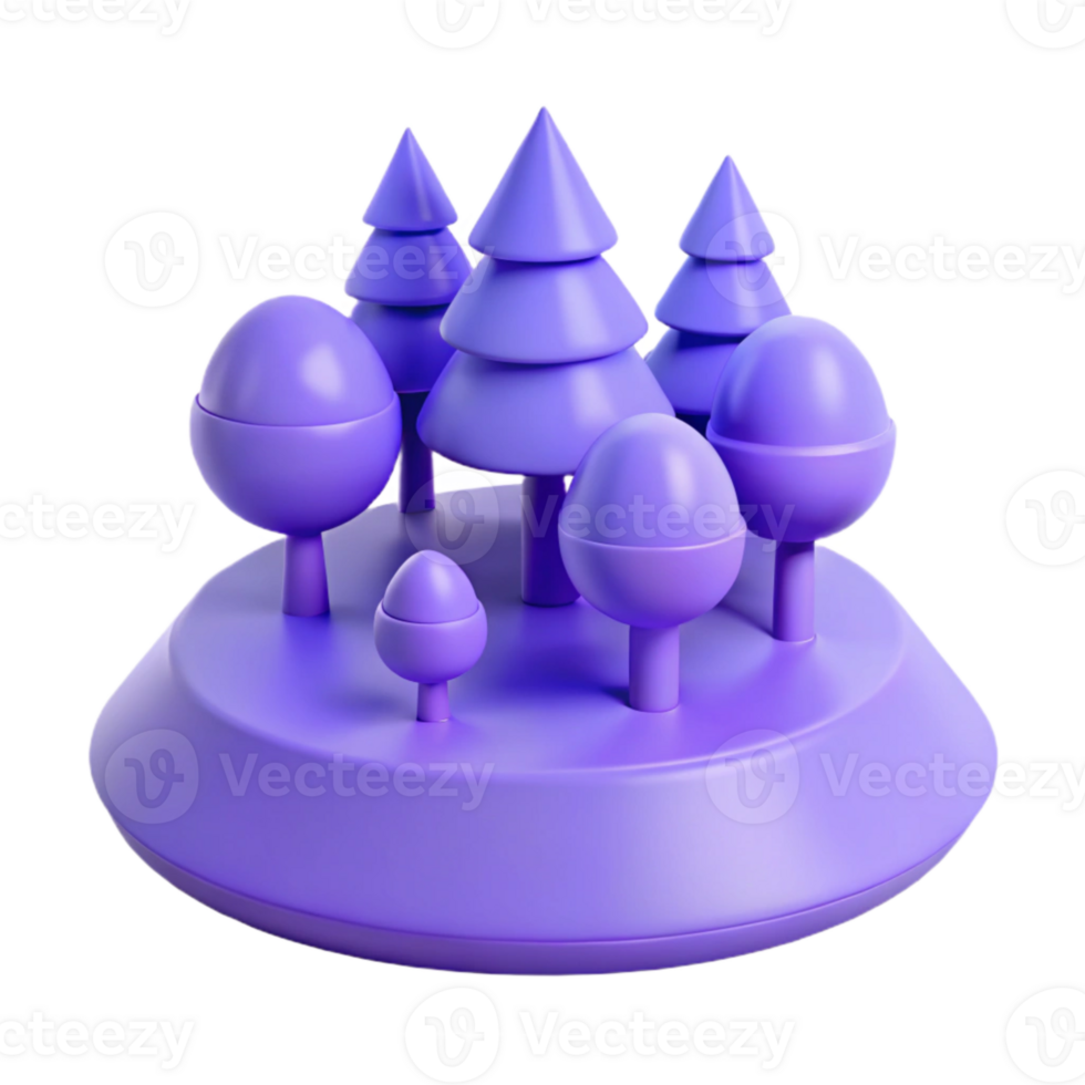 Purple 3D Render of a Small Forest with Trees and a Base png