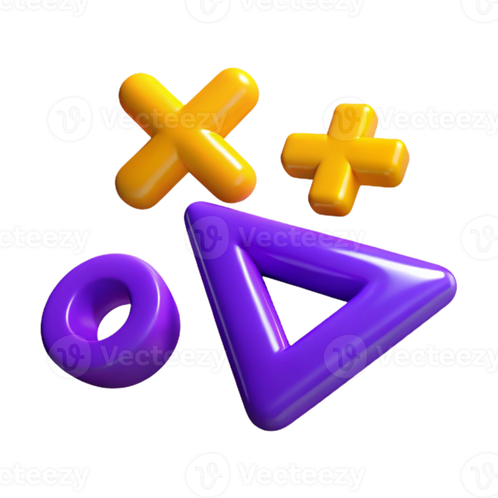 3D Shapes Purple Circle, Triangle, and Yellow Crosses png