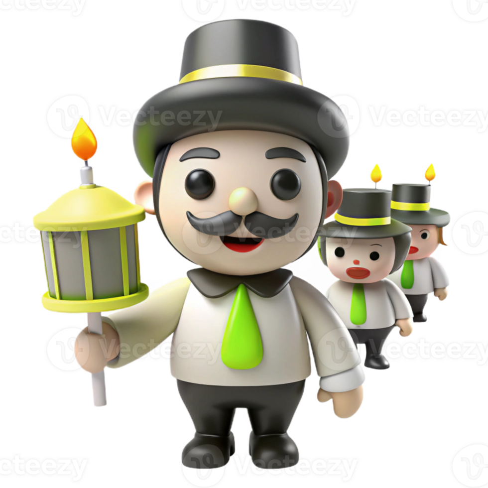 Smiling 3D Cartoon Character Holding a Lantern png