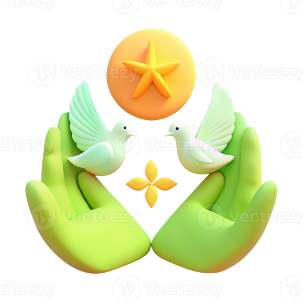 Two Doves and a Star 3D Render of Peace and Hope png