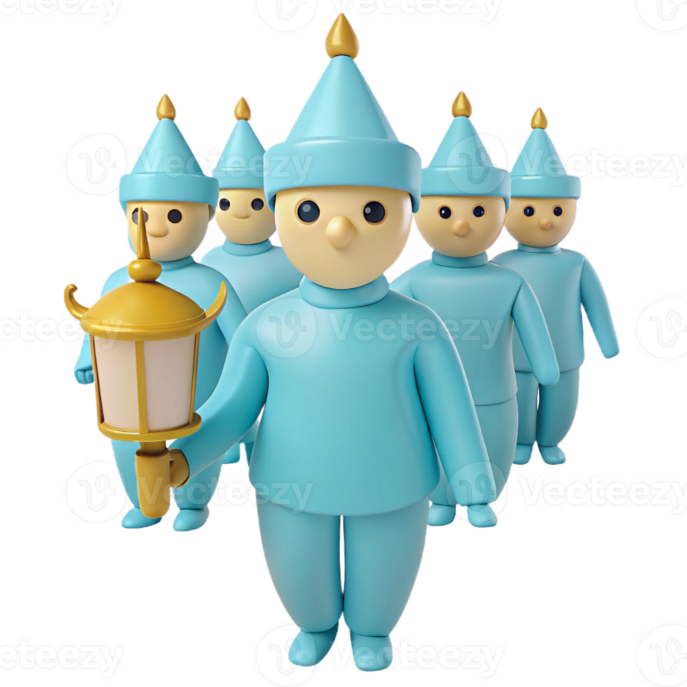 3D Rendered Cartoon Characters in Line with Lantern png