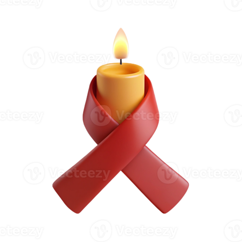 Red Ribbon and Candle Symbol of Hope and Remembrance png