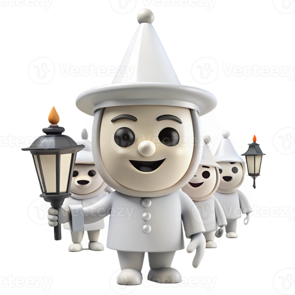 Smiling Cartoon Character with Lantern and Friends png
