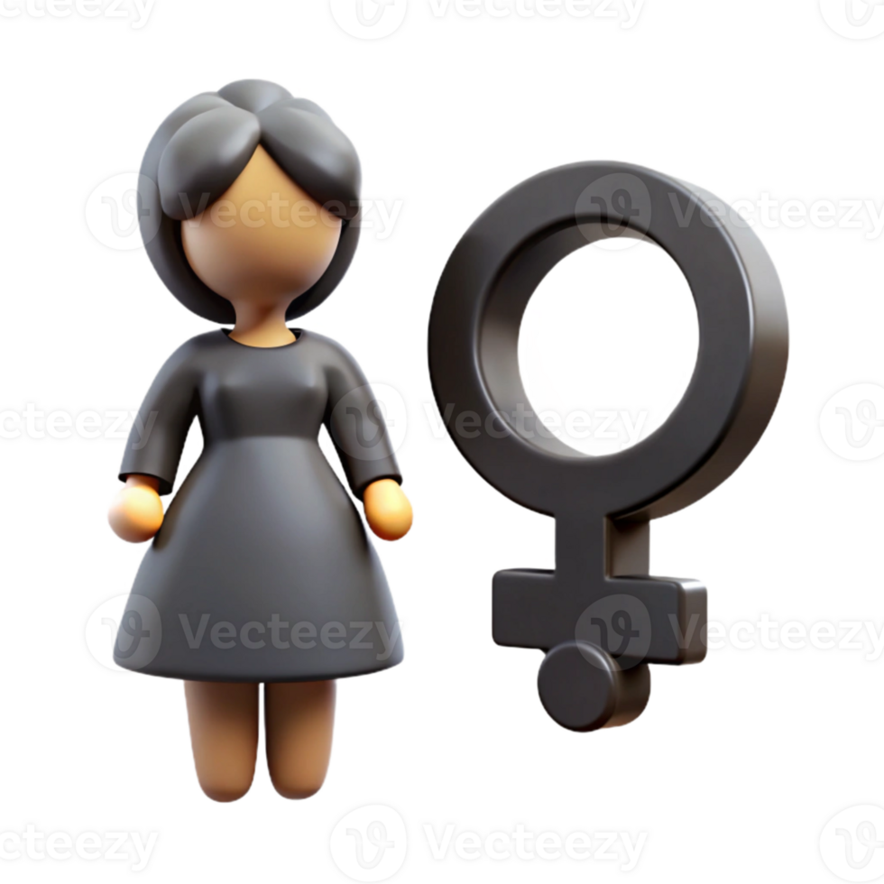 3D Render of Female Gender Symbol and Woman Figure png