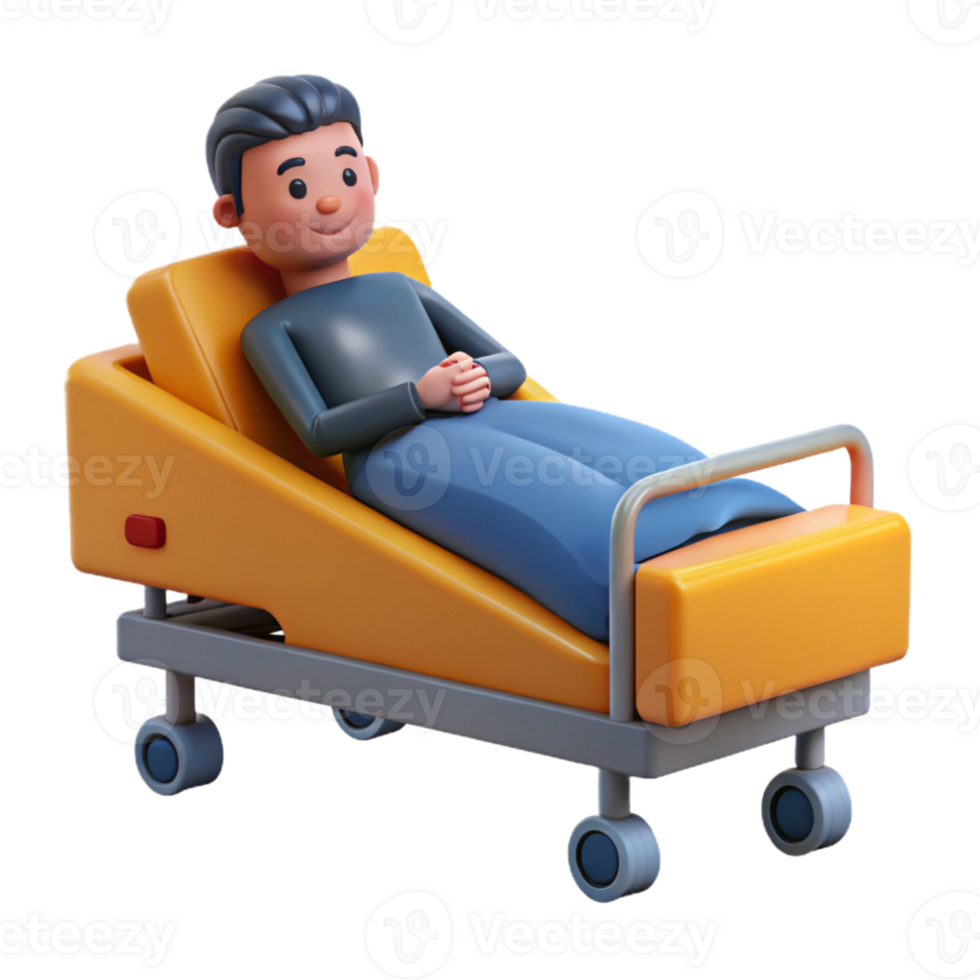 3D Cartoon Man Resting in Hospital Bed png