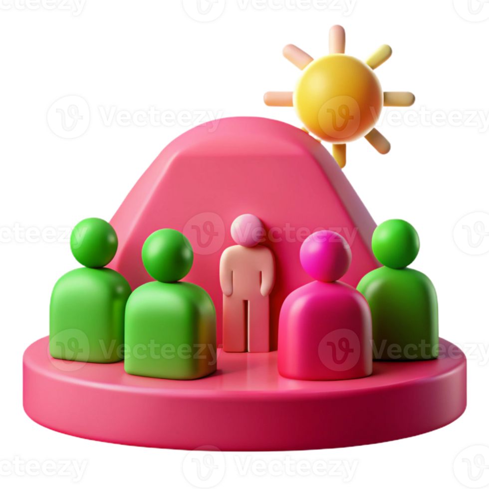 3D Render of Group of People Under a Sunny Sky png