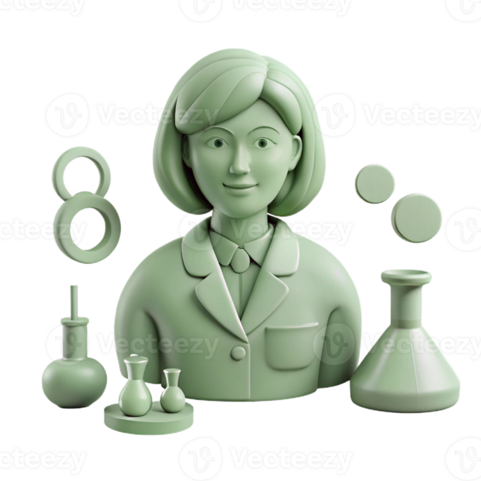 3D Render of a Female Scientist with Lab Equipment png