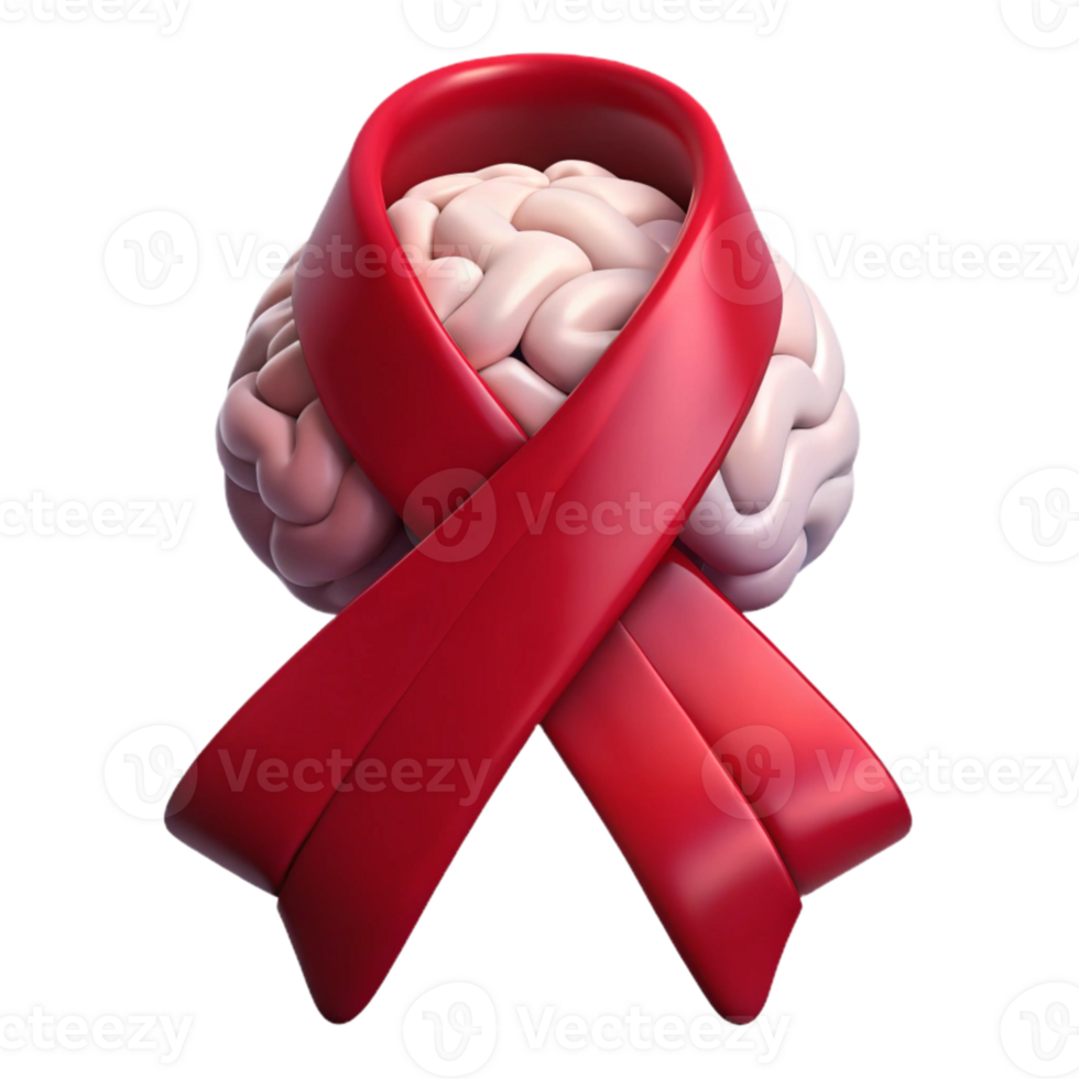 Red Ribbon Wrapped Around a Brain A Symbol of Support png