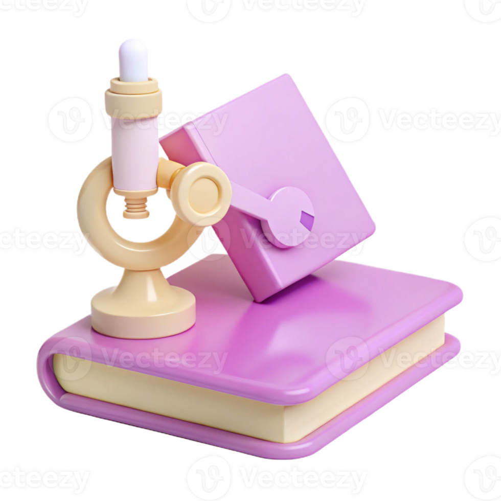 3D Illustration of a Microscope on a Book png