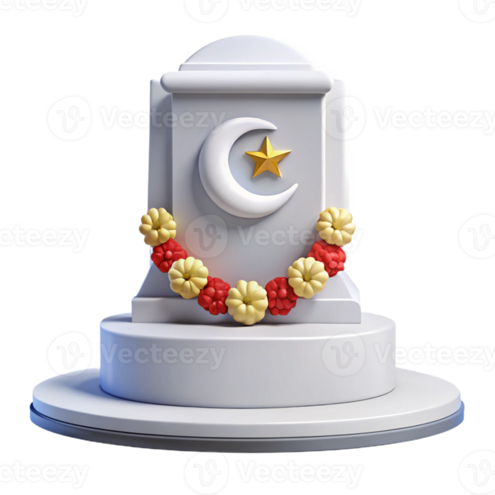 White Monument with Crescent Moon and Star Decorated with Flowers png
