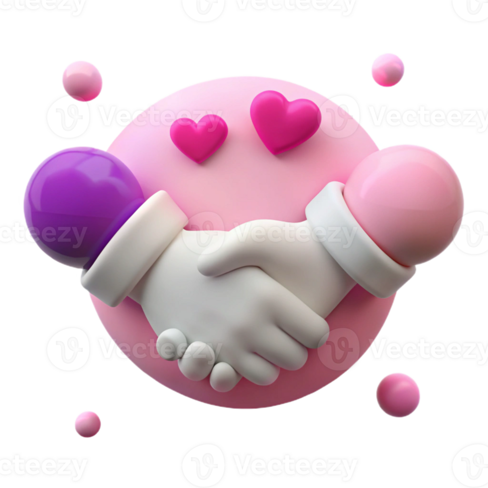3D Rendered Handshake with Hearts png