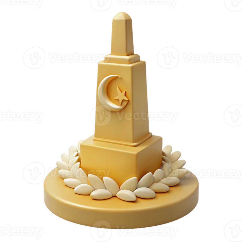 3D Render of a Crescent Moon and Star on a Tall Monument png