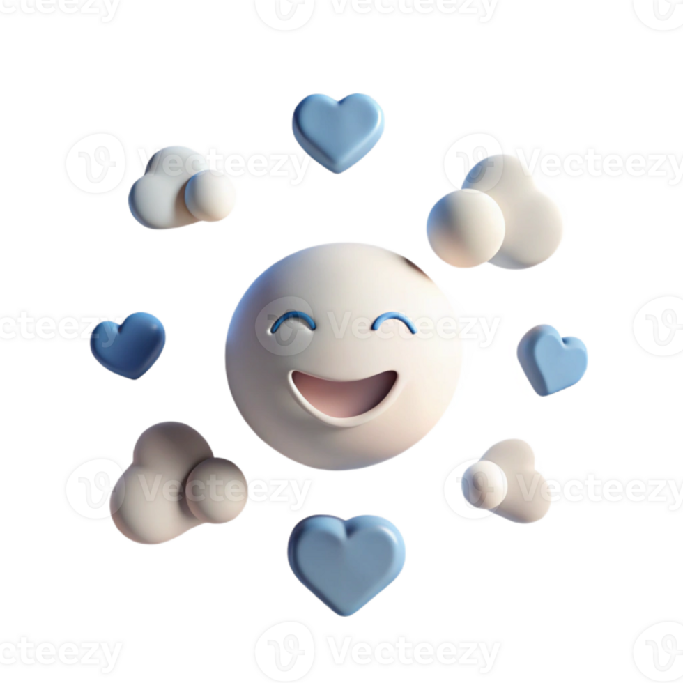 Smiling Emoji Surrounded by Hearts and Clouds png