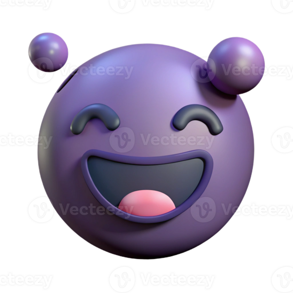 Purple 3D Emoji with Wide Grin and Squinty Eyes png