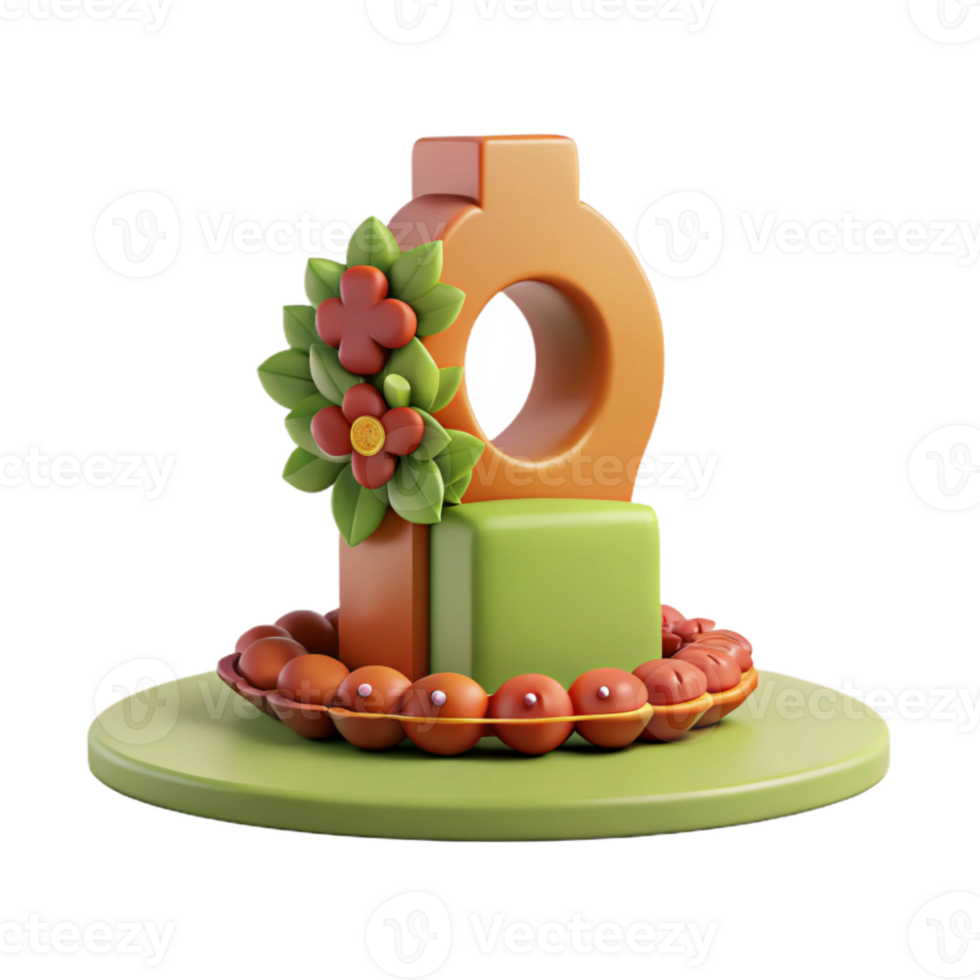 3D Render of a Stylized Floral Object png