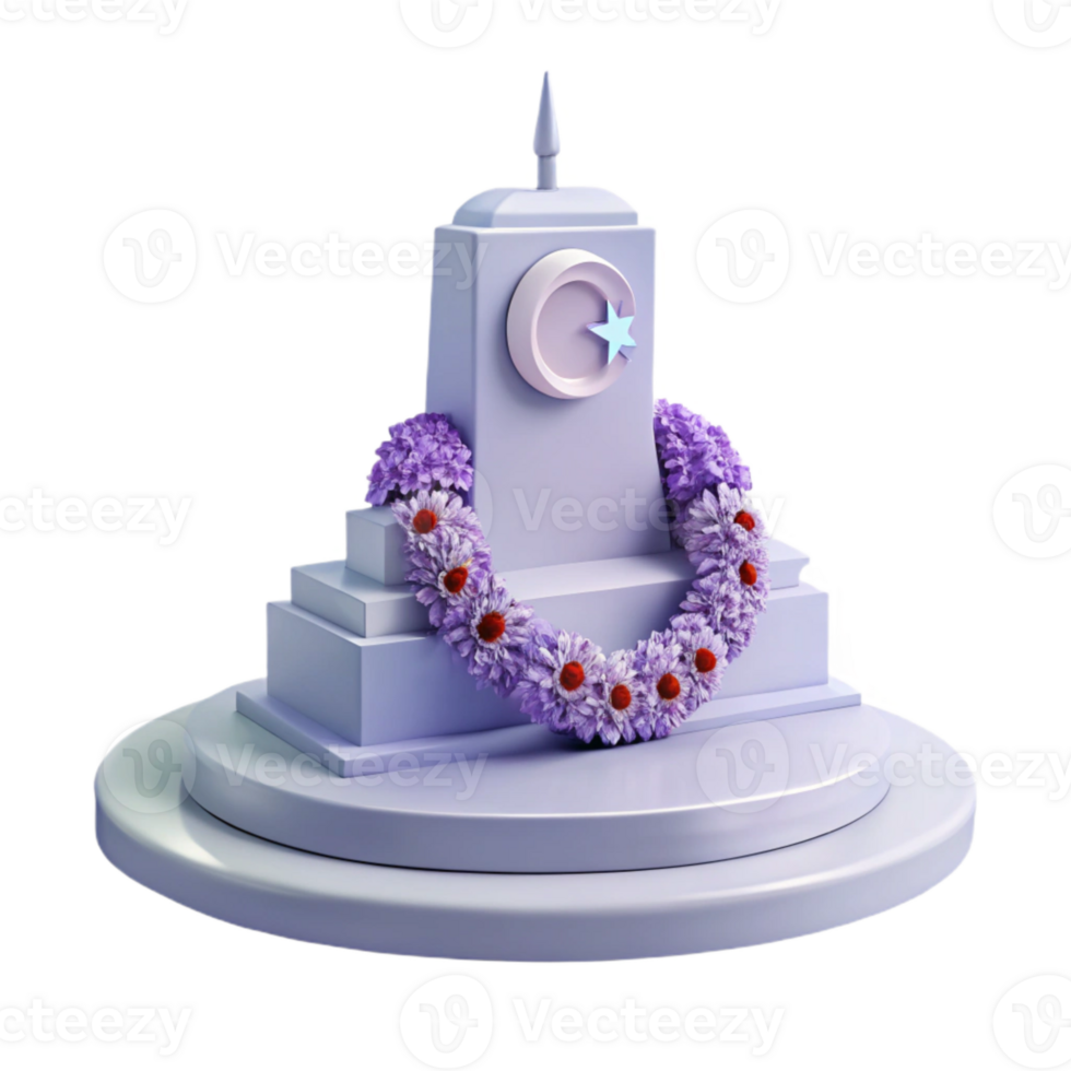 Purple 3D Render of a Floral Decorated Structure with a Crescent Moon and Star png