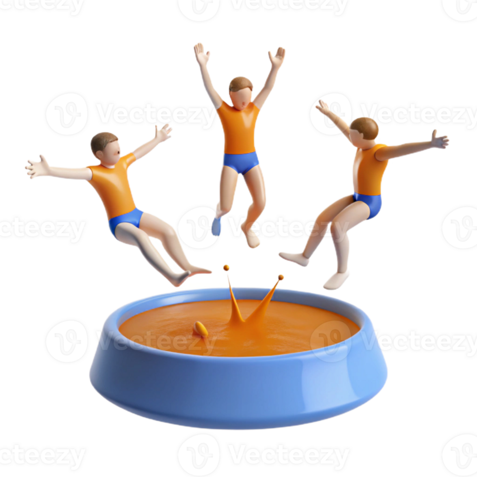 Three Cartoon Characters Jumping into a Pool of Orange Liquid png