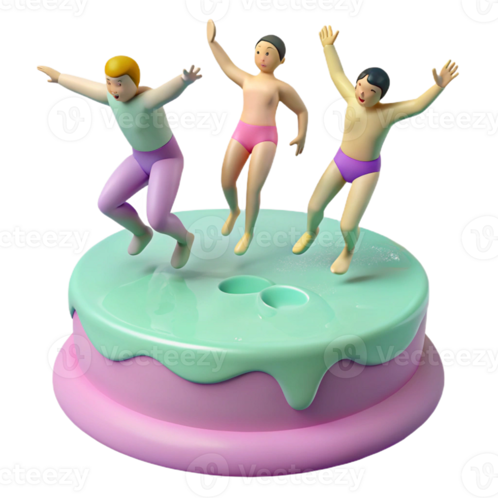 Three Cartoon Characters Jumping on a Cake png
