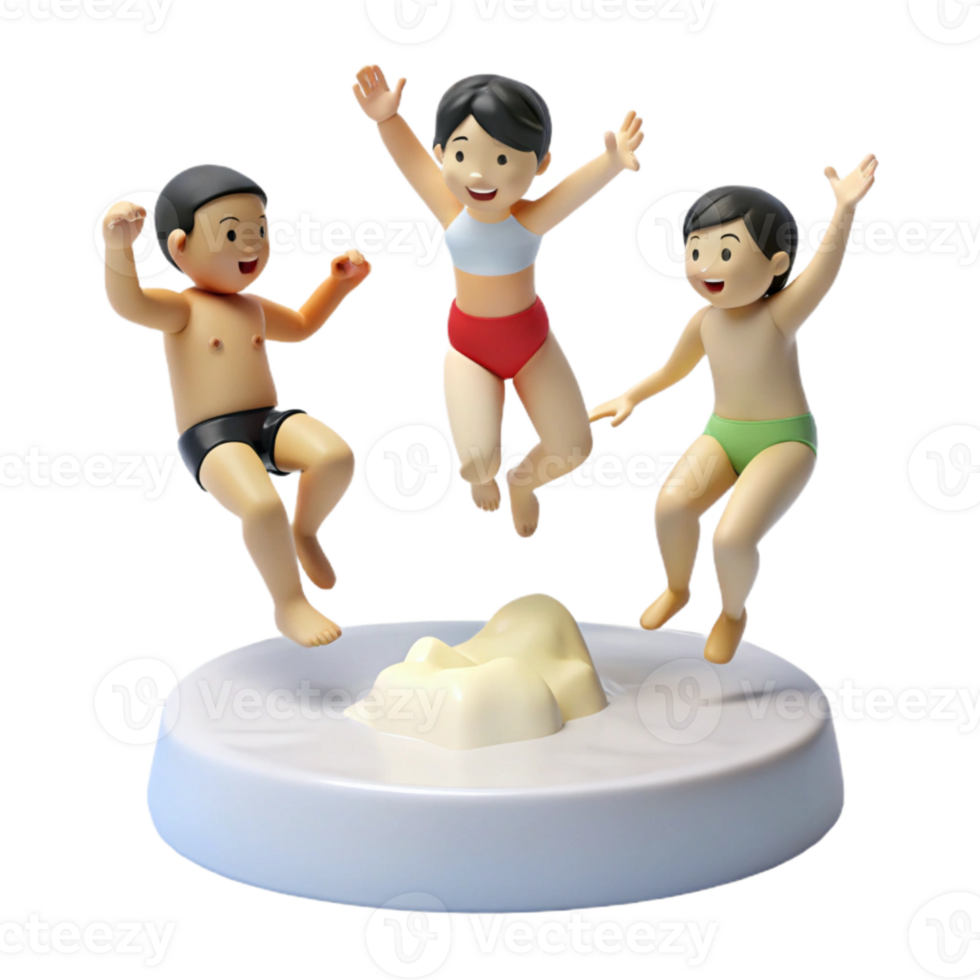 3D Rendered Cartoon Characters Enjoying Summer png