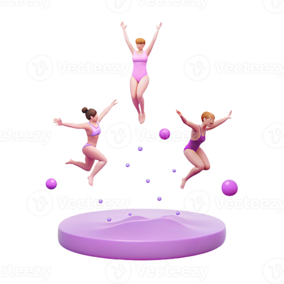Three Women Jumping Into Purple Water png
