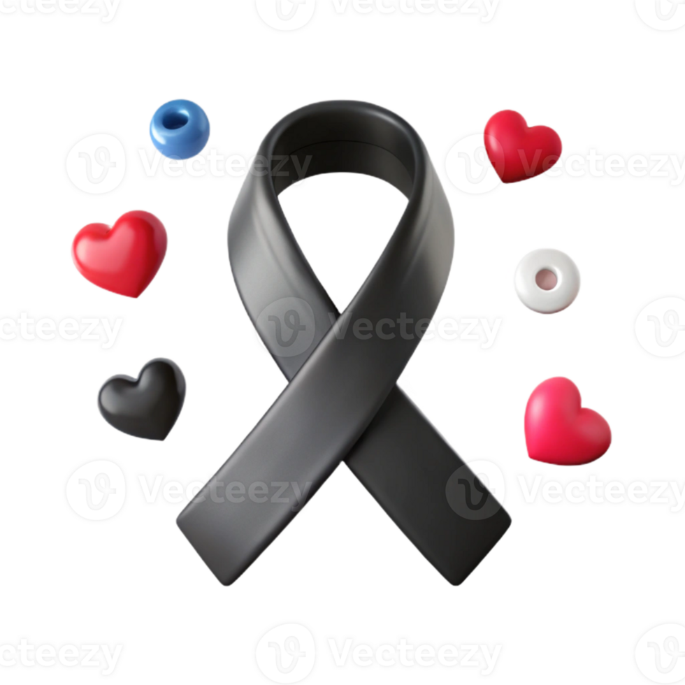 Black Ribbon with Hearts and Circles png