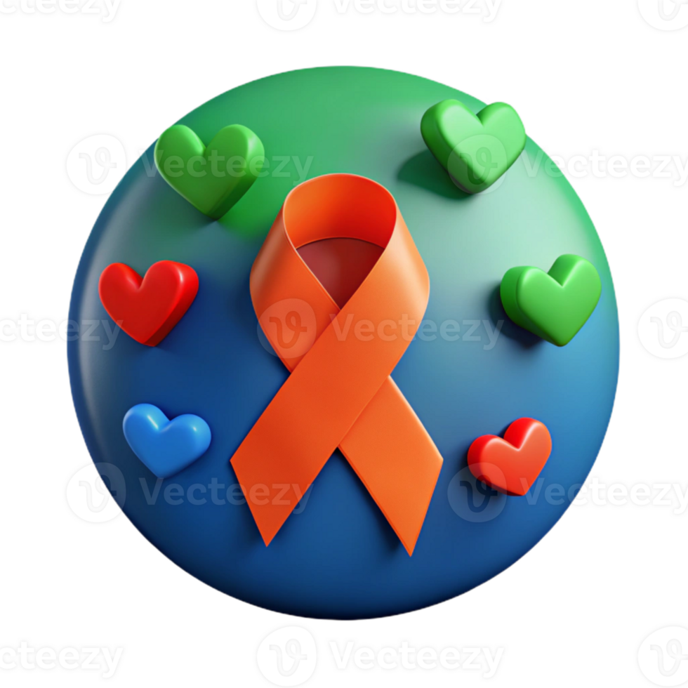 Orange Ribbon and Hearts Symbol of Support and Awareness png