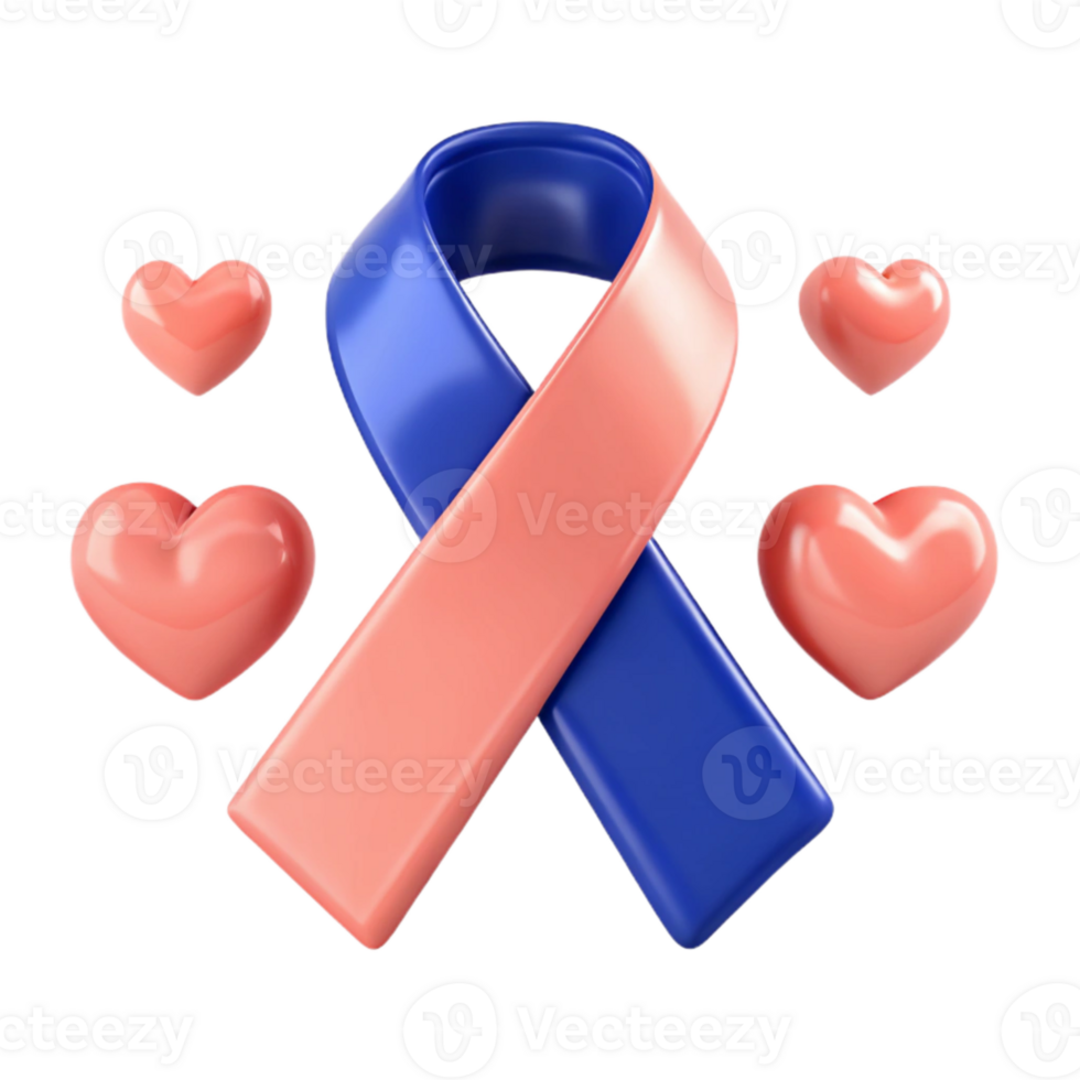 Blue and Pink Ribbon with Hearts Symbol of Love, Support, and Awareness png