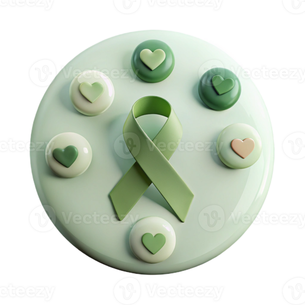 Green Ribbon with Hearts Symbol of Hope and Support png
