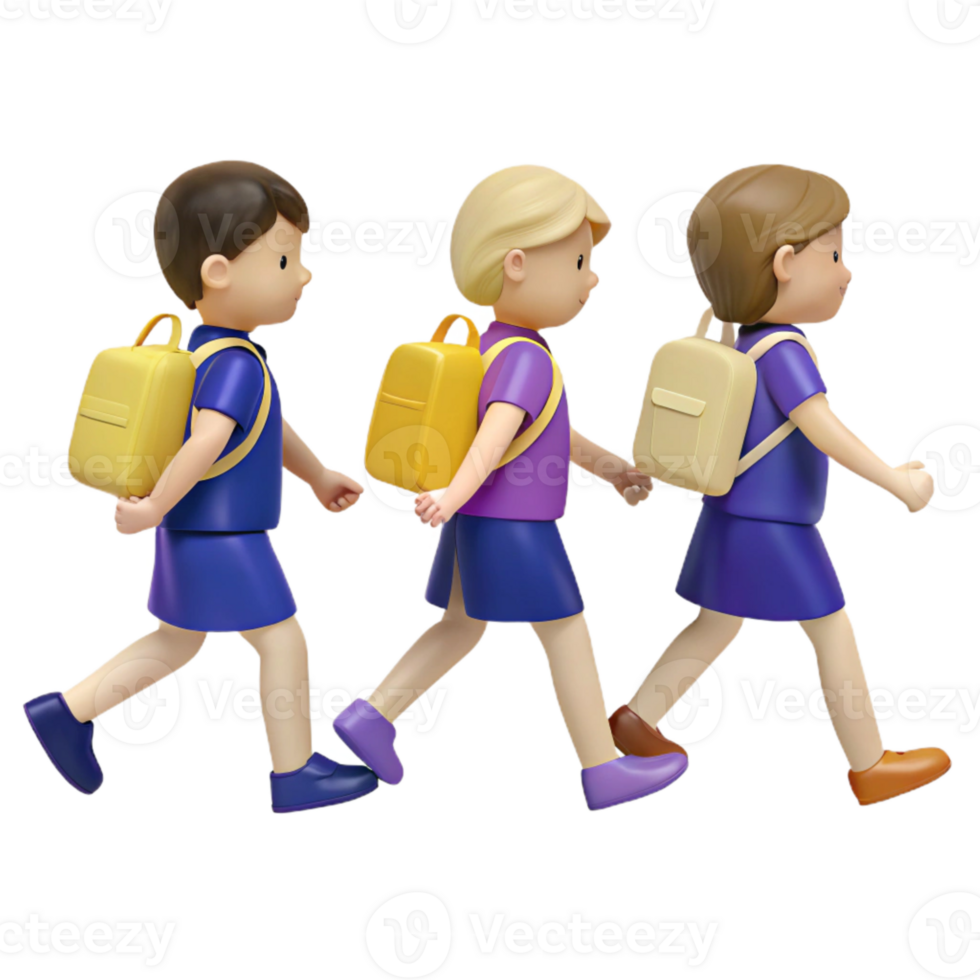 Three Students Walking to School with Backpacks png