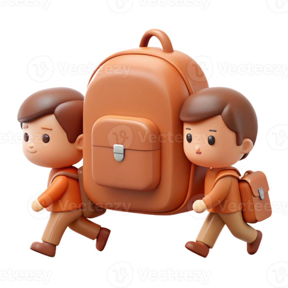 Two Cartoon Kids Carrying a Big Backpack png